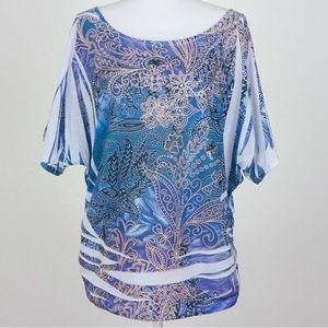 🔹Bellezza Floral Multicolor Blue Blouse 1X Plus Size